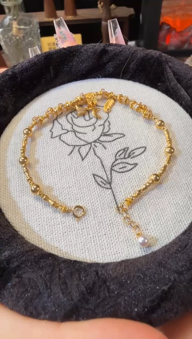 18K金镶嵌手链淡水珍珠全金流苏盘缠手链