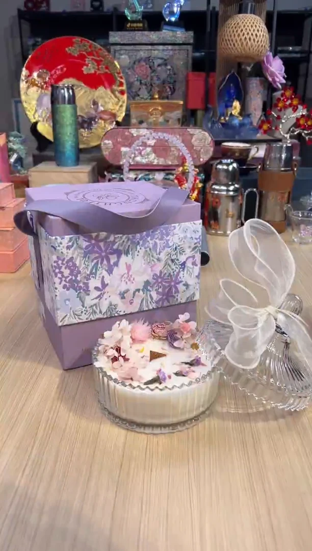 45粉玫瑰粉雪莲岩石花香薰蜡烛