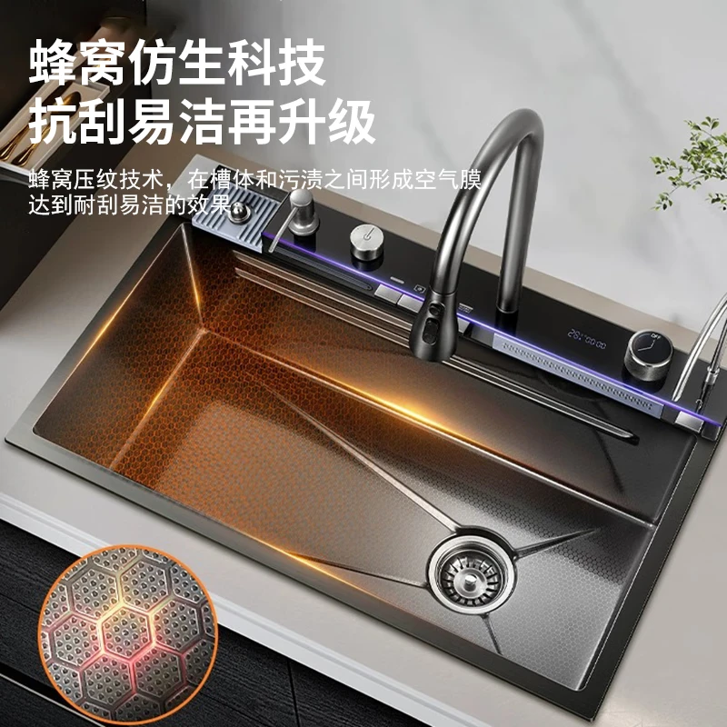 【新店爆款】鲸鱼数显水槽不锈钢大单槽洗碗池厨房家用洗菜盆水槽