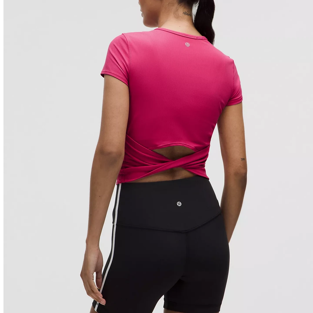 lululemon/露露乐蒙All It Takes螺纹收腰圆领短袖后纽带T恤