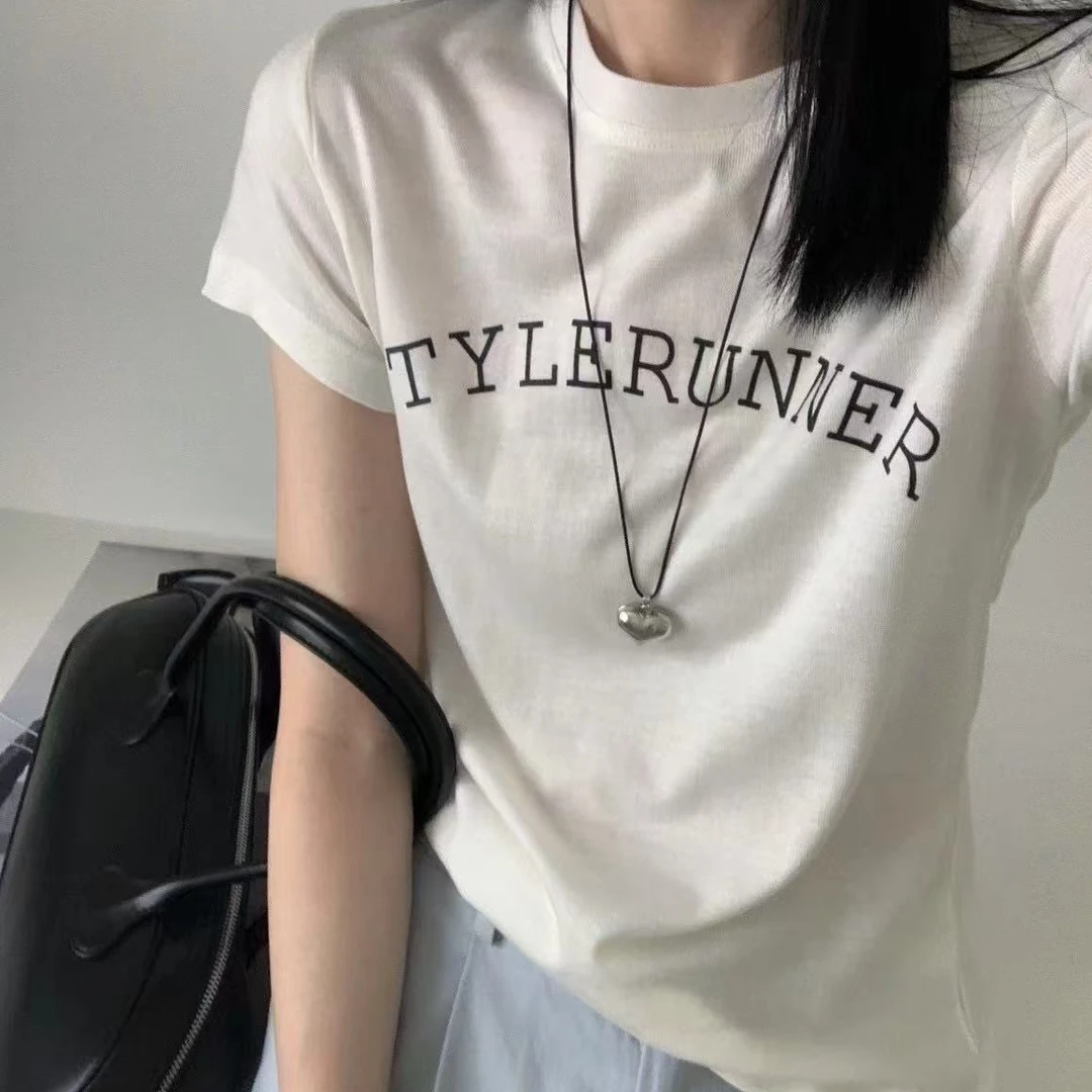 50057百搭印花圆领韩版短款显瘦字母T恤