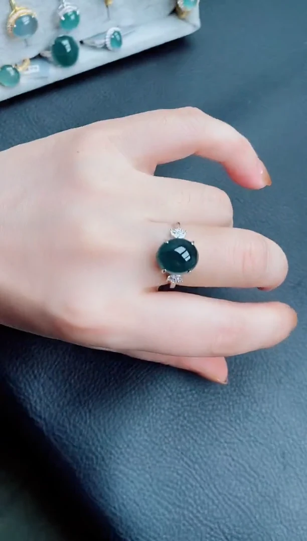 【闪购商品】翡翠戒指银S925镶嵌天然a货翡翠23