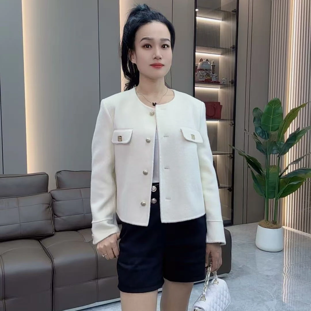 短款纯色圆领毛呢外套设计师女装上衣时尚休闲网红羊毛春秋8382