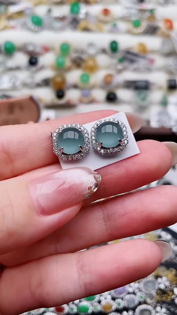 银S925镶嵌翡翠耳饰177