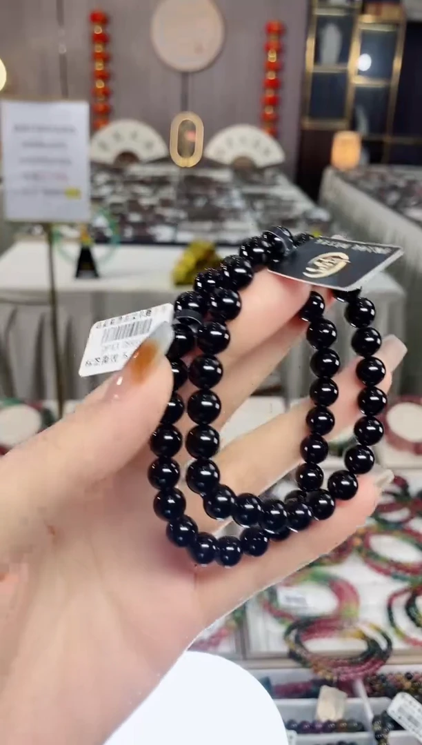 老矿黑碧玺单圈手串7.9mm+未镶嵌碧玺dan多样性发货一条