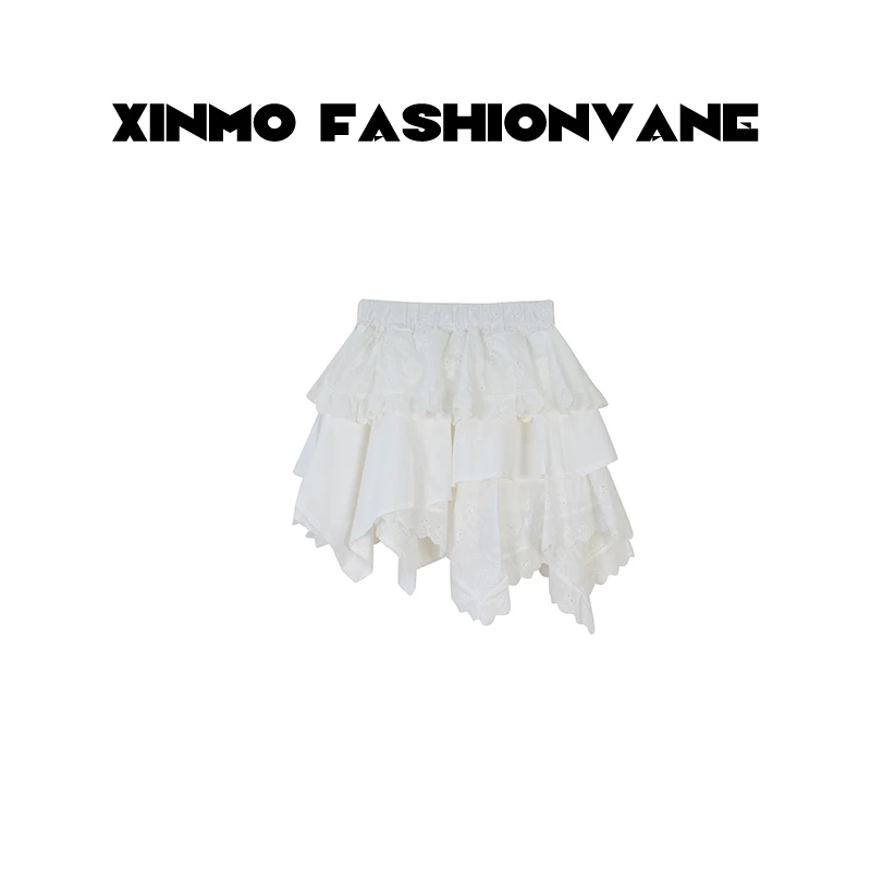 【XINMO买手店】拼接时尚松紧高腰百搭不规则半身裙C04230504