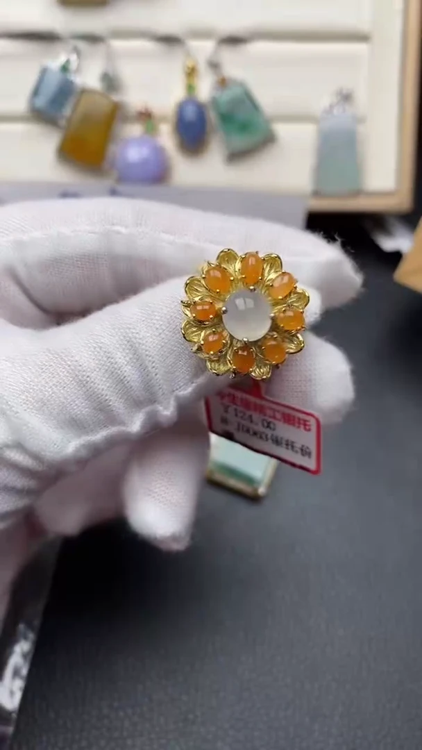 银S925镶嵌戒指翡翠1