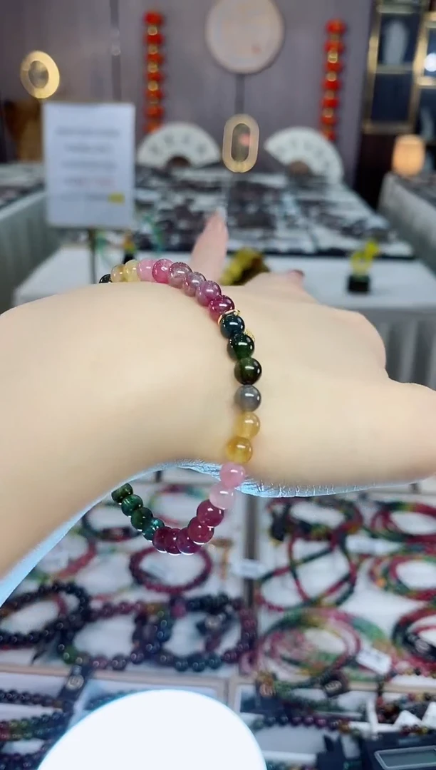 老矿碧玺色标彩虹单圈手串5mm+未镶嵌碧玺dan多样性发货一条