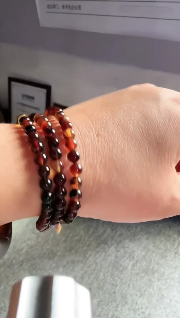 未镶嵌琥珀手串4mm微瑕缅甸琥珀紫杉醇108#2