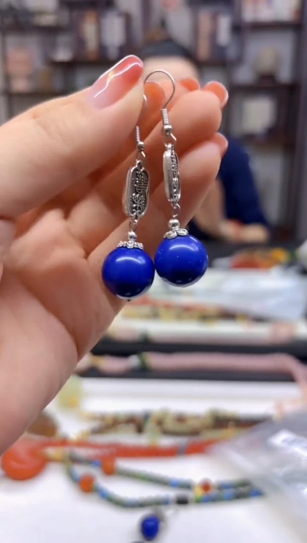 【闪购商品】青金石耳饰银S925镶嵌E288