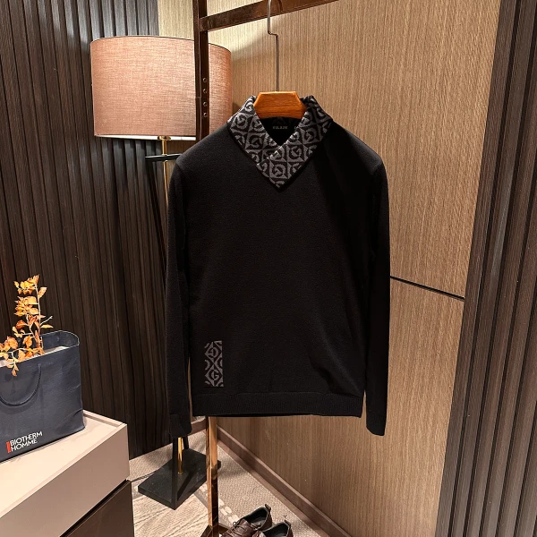 【轻奢休闲 交叉领】2025秋冬新款男士高品质高领V领套头针织衫毛衣
