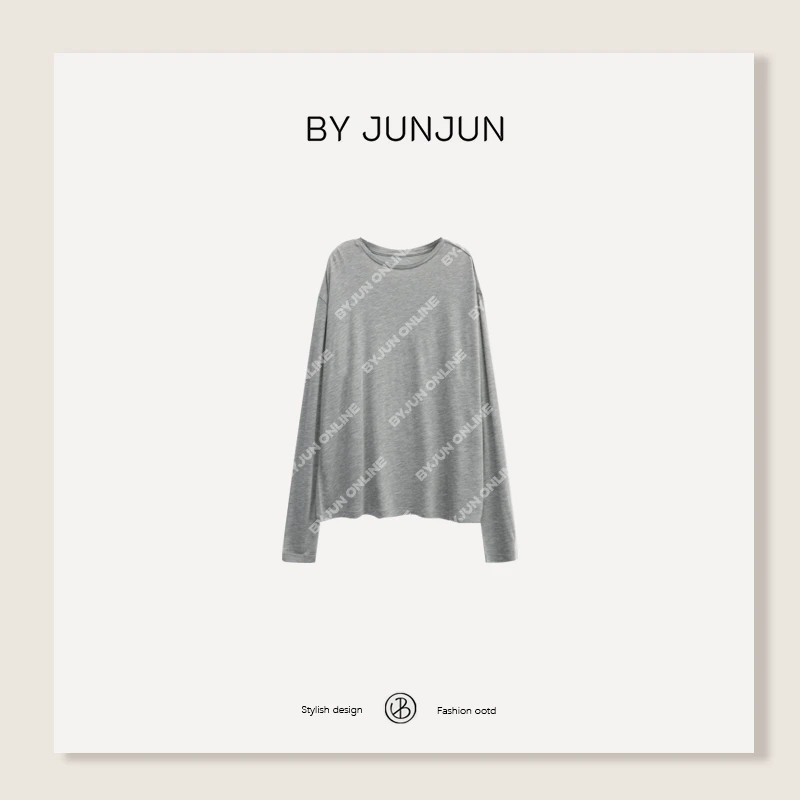 ByJunjun【高品纸片T】 进口天丝羊毛纸片T恤圆领打底C25T10341