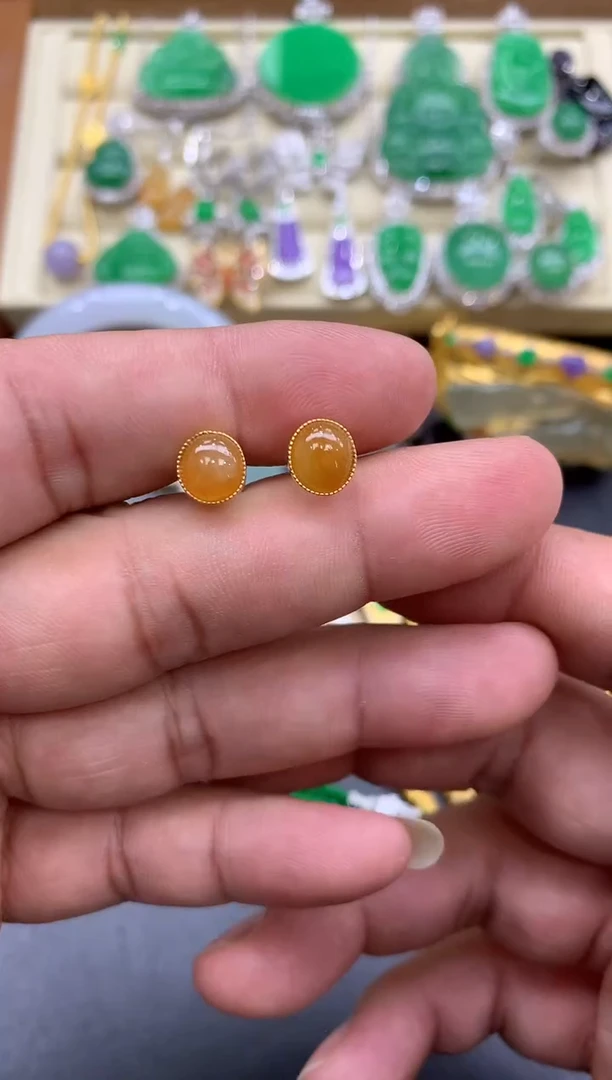 翡翠18K金镶嵌耳饰85-中国好珍宝