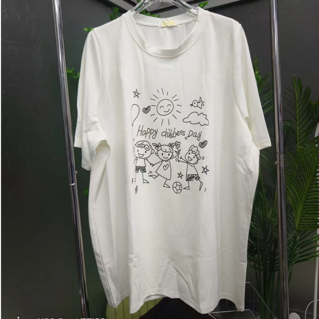 大码女装2025新款时尚洋气宽松显瘦中长款短袖T恤上衣2623