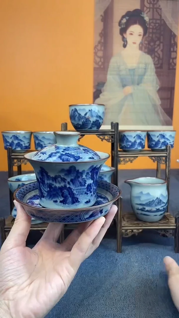 陶瓷景德镇釉下青花八件套＋壶