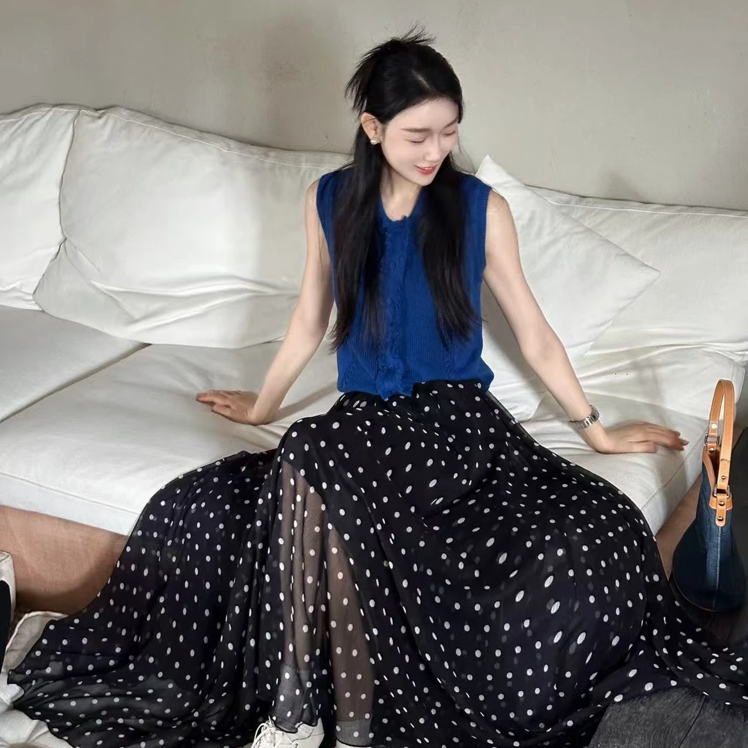 OUDOCKEE 鸥鸥 【绵羊毛】冰岛蓝 翻领木耳边无袖针织 H2502G426T