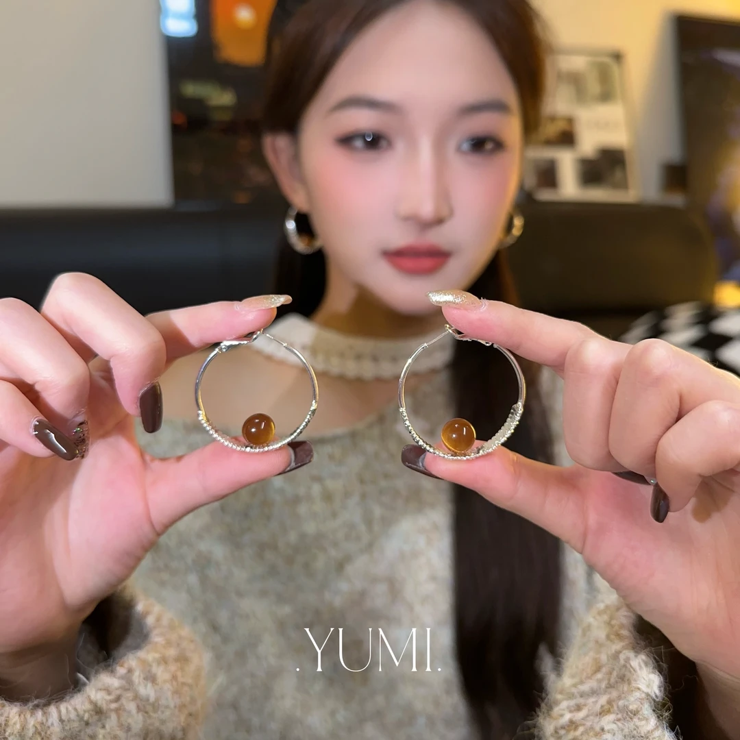 铜合金耳饰 「耳畔星河」素圈猫眼石耳环圈圈耳饰轻奢简约高级耳圈