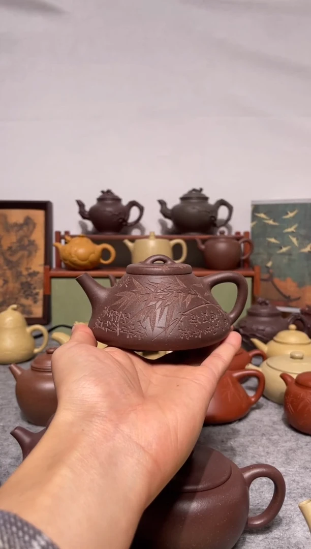 茶壶紫砂大水潭天青手工泥子冶石瓢220cc