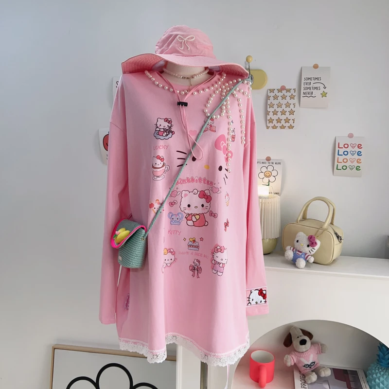 【钱呼呼】2025早春新款甜美粉色中长款粉色T恤重工钉珠设计 女