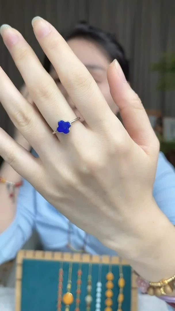 银S925镶嵌戒指淡水珍珠青金戒指