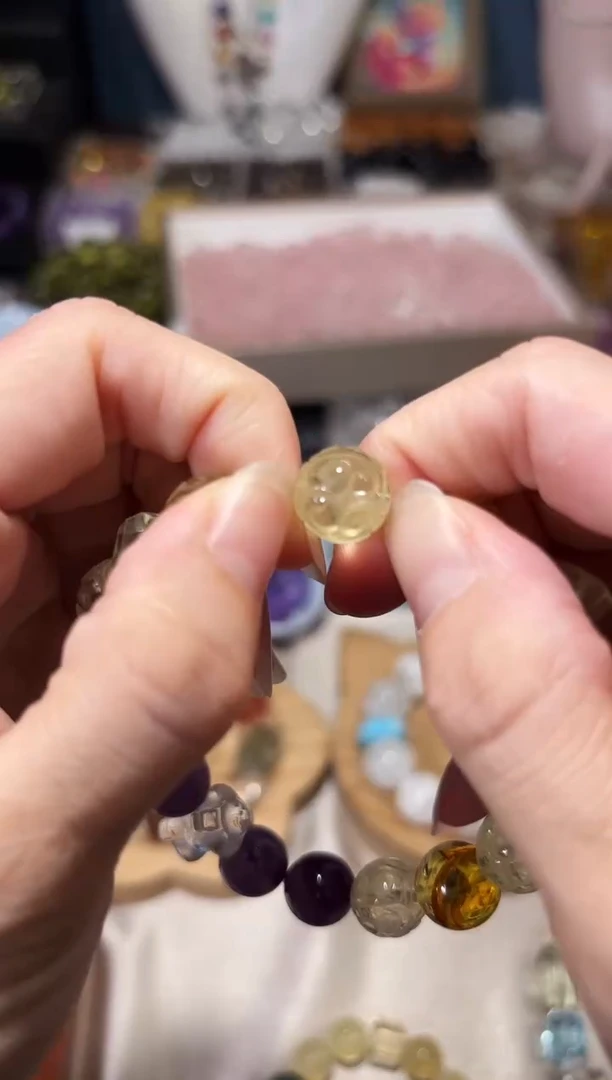 水晶手串未镶嵌黄水晶回纹珠单颗