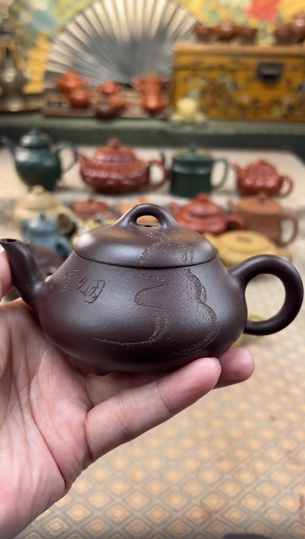 茶壶紫砂老子拼砂刻绘汉棠石瓢壶180CC