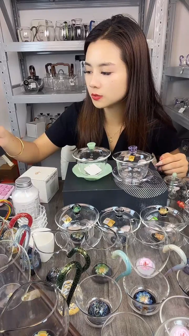 手工艺品玻璃我**宝禾器 禅语盖碗 浅紫色