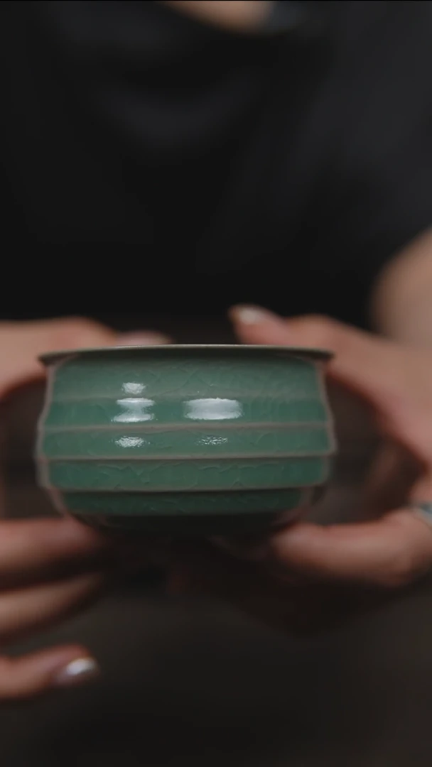 杯仿古翡翠绿炫纹杯微瑕