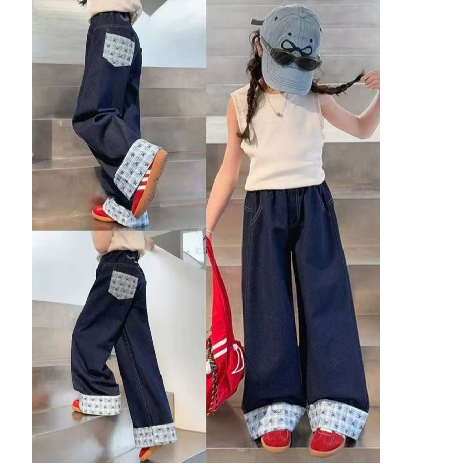 女童时尚型飒裤子牛仔裤2025新款阔腿裤韩版大童炸街春秋超好看潮