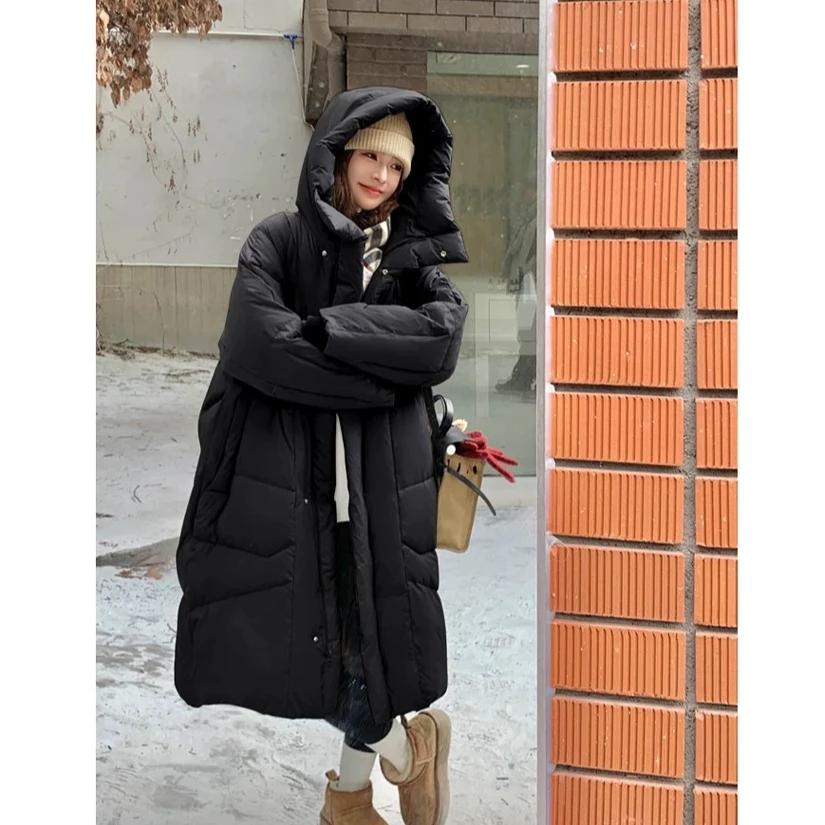 【江南烟雨】90鸭绒时尚休闲加厚韩版宽松连帽长款冬季保暖羽绒服