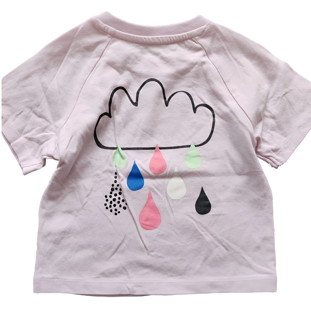 女童纯棉小雨点印花T恤儿童运动舒适休闲宝宝夏季纯色圆领半袖