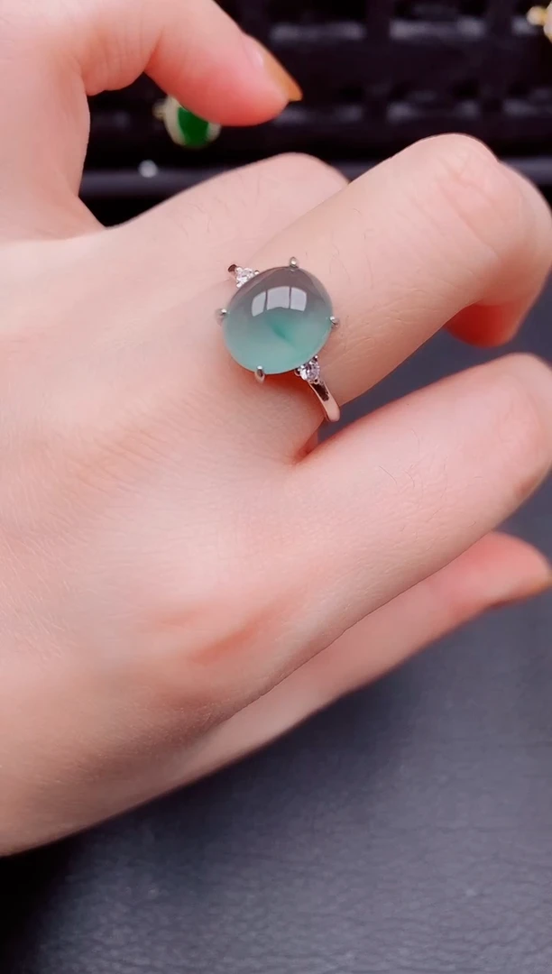 【闪购商品】翡翠戒指银S925镶嵌天然a货翡翠581