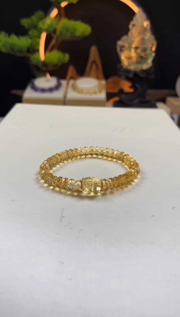 未镶嵌手链黄晶?****?天然黄水晶算盘切面貔貅手串7mm+