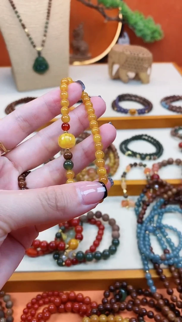 未镶嵌蜜蜡手链单圈蜜蜡和田南红手串