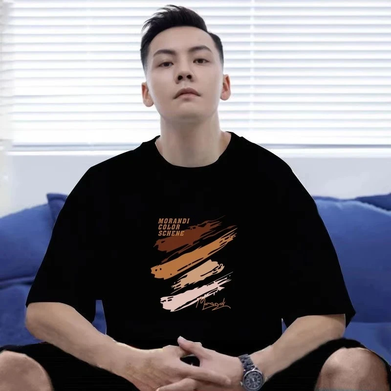 夏季男装美式男款纯棉T恤夏季黑色国潮宽松印花情侣休闲t恤潮