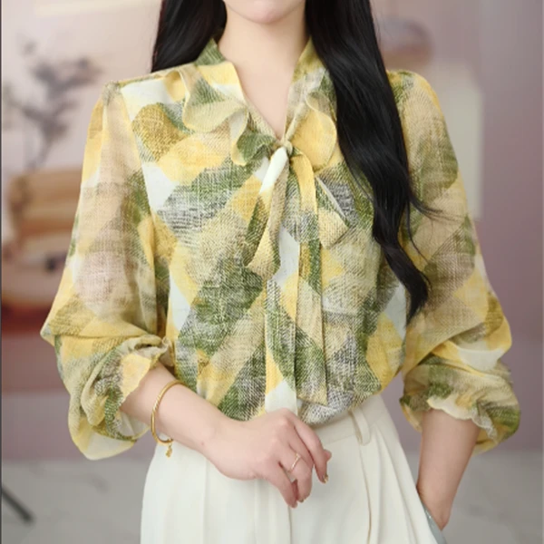 2025新款永恒经典高级感花衬衫女荷叶边蝴蝶结衬衣洋气减龄小衫