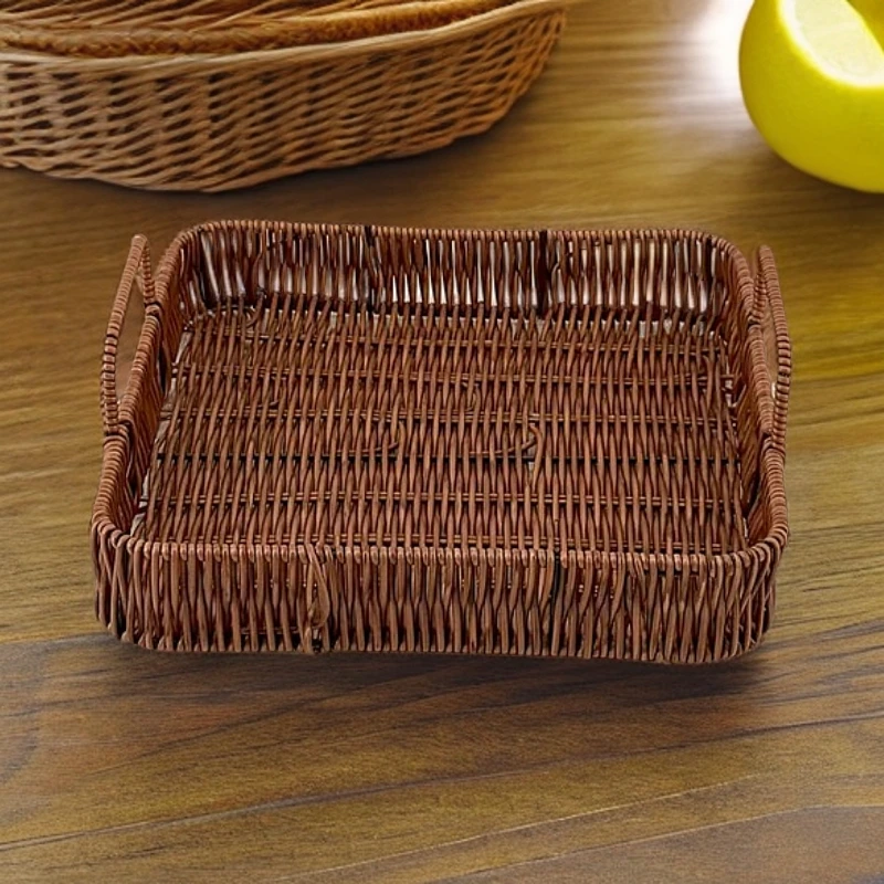 TH08【捡漏】正方形棕色带手提托盘收纳篮纯手工编织
