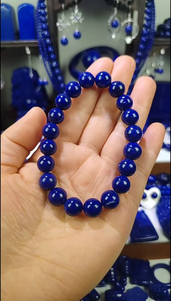 未镶嵌青金石手链10.5mm帝王青金石少白少金单圈手链