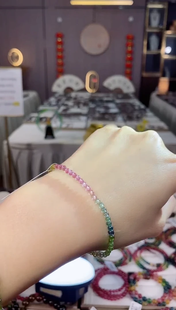 未镶嵌老矿碧玺色标彩虹单圈手串3mm+碧玺dan多样性发货一条