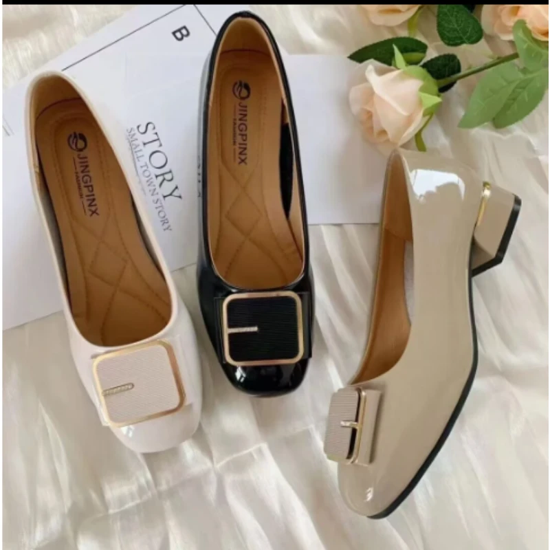 7818方头单鞋低跟新款浅口气质百搭女春秋夏女鞋