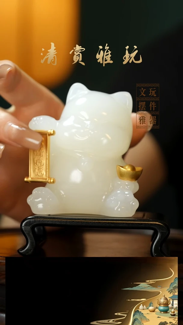 玉《猫咪》手把件摆件