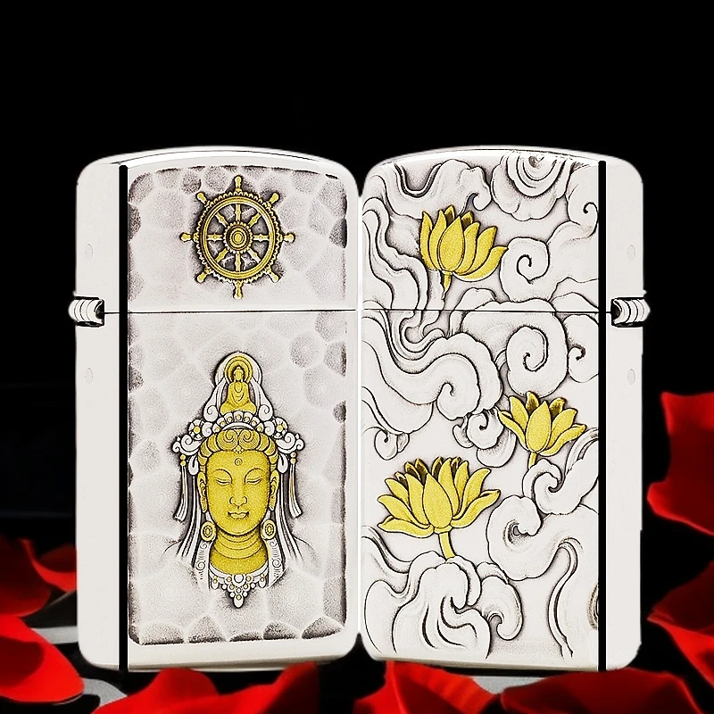 ZIPPO/之宝打火机镀银鎏金纤巧【观心步步生莲】原装正品煤油机DYJ1