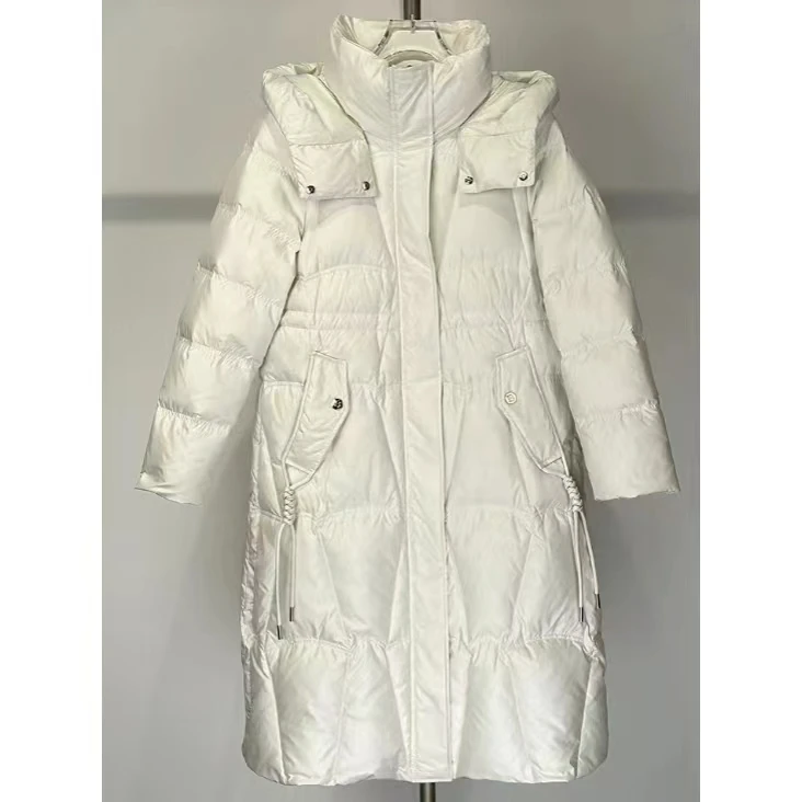YT038  【假一赔三】白鸭绒 90% 女款修身长款保暖羽绒服24989米白