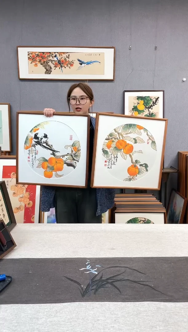 【闪购商品】国画刘玉学-手绘带框作品-52*52-两个