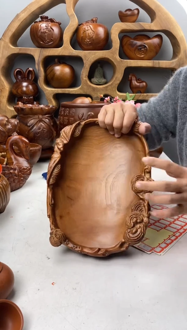 香樟木A18福临门果盆/尺寸