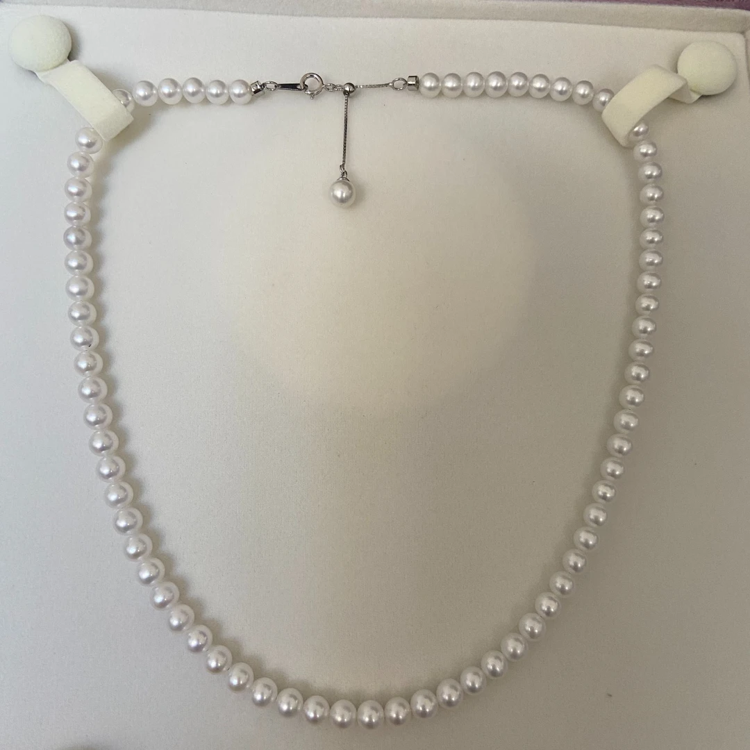 X2505999 淡水珍珠正圆无暇5-6mm小米链S925银项链