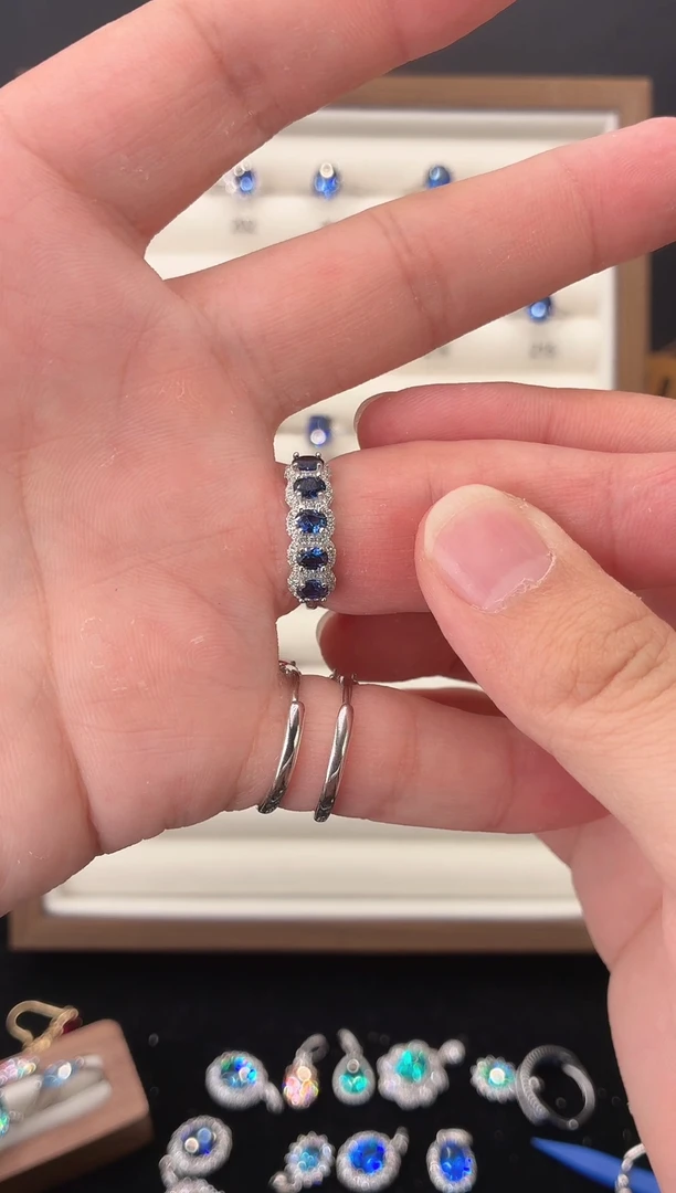 戒指蓝宝石银S925镶嵌1234556