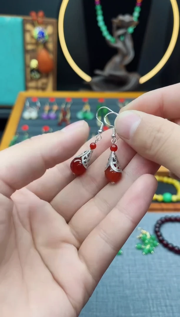 【闪购商品】南红玛瑙耳饰银S925镶嵌521000
