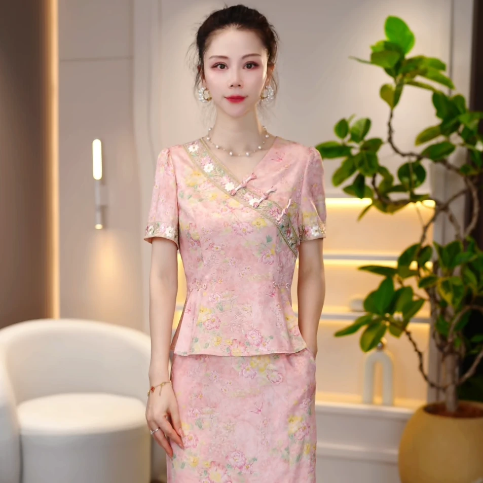 气质轻奢时尚阔太太古色古香连衣裙显瘦修身