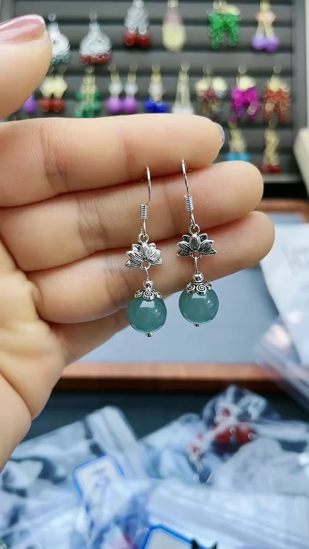 【闪购商品】翡翠耳饰银S925镶嵌300400